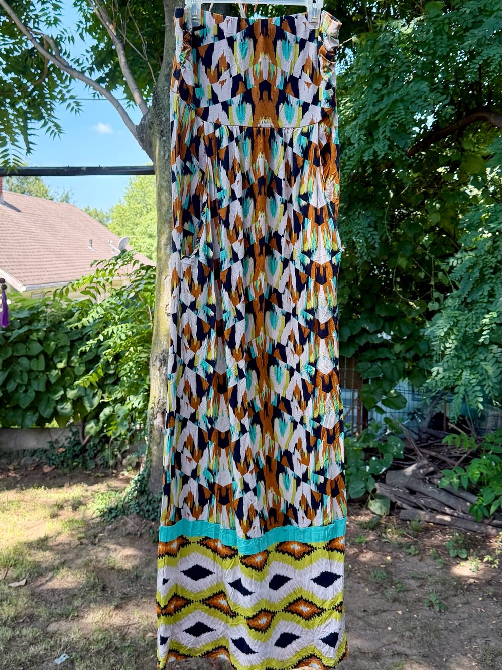 Colorful Geometric Sleeveless Maxi - Turquoise, Mustard & Black WITH POCKETS